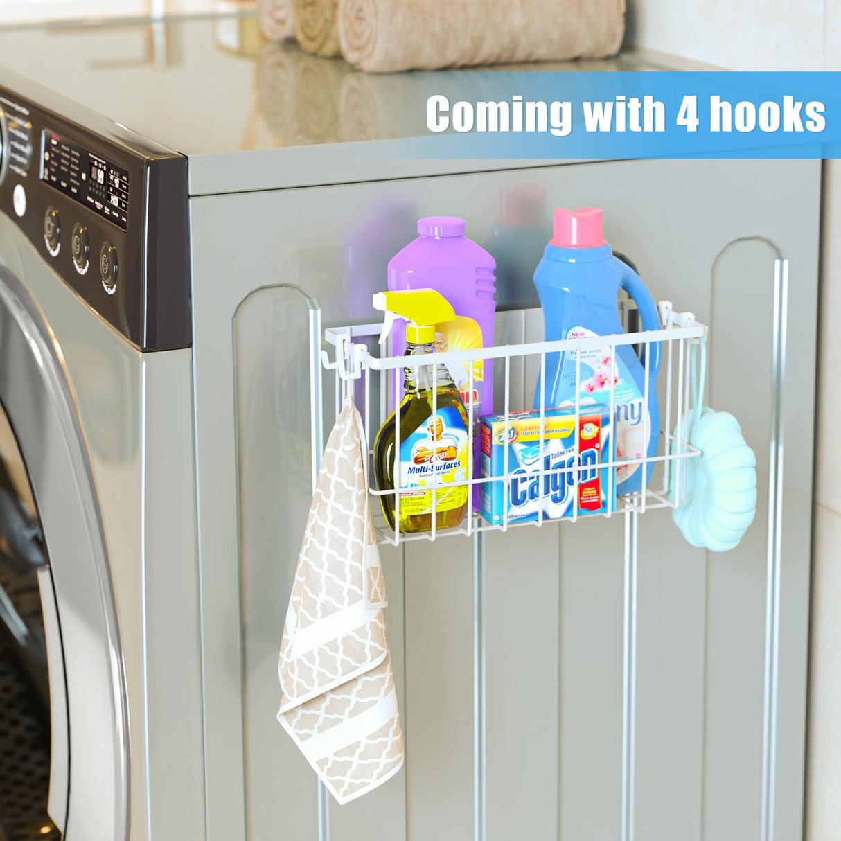 NiHome Magnetic Metal Basket Organizers, Dryer Ball Holder, 2PCS Medium & Small, Versatile Storage for Kitchen & Office Holds Up to 14 lbs, Easy Attach to Refrigerator or Any Magnetic Surface (White) NiHome