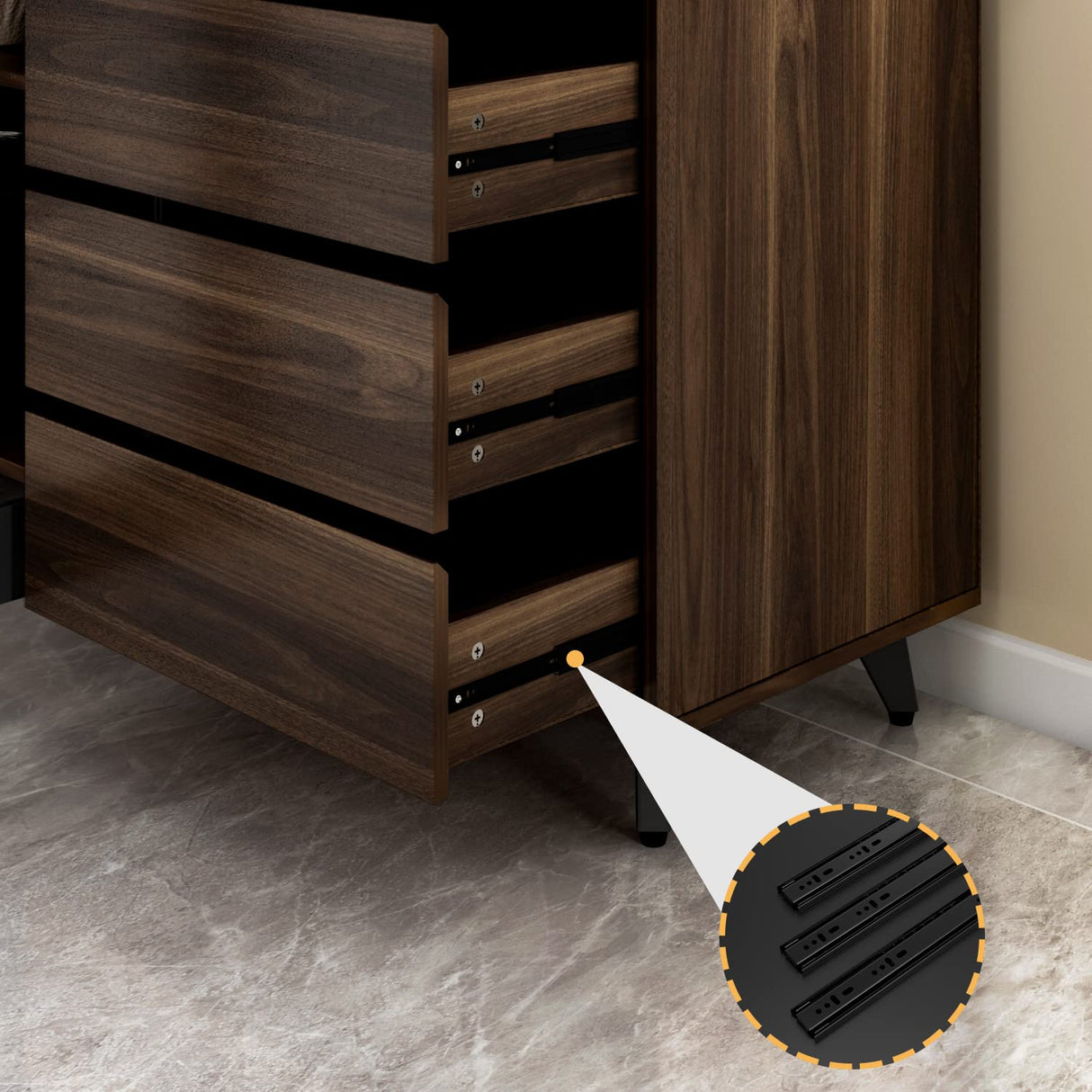 AGOTENI Large Kitchen Hutch Cabinet, Storage Cupboard Pantry with 4 Glass Doors, 4 Drawers & Microwave Shelf, for Kitchen Open Storage, Rustic Brown (63" W x 15.7" D x 74.8" H) AGOTENI