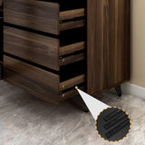 AGOTENI Large Kitchen Hutch Cabinet, Storage Cupboard Pantry with 4 Glass Doors, 4 Drawers & Microwave Shelf, for Kitchen Open Storage, Rustic Brown (63" W x 15.7" D x 74.8" H) AGOTENI