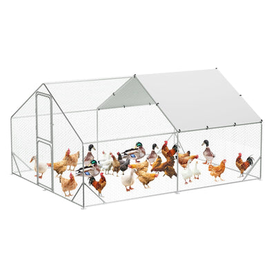 Large Metal Chicken Coop, 9.8 x 13.1x 6.5Ft Walk-in Poultry Cage, Hen House with Reinforcement & Waterproof Cover Chicken Coop Run with Double Lockable Doors for Outdoor