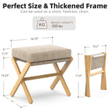 BAMBOOHOMIE Foldable Foot Stool Ottoman, Modern Foot Rest with Bamboo X Legs & Thick Foam Cushion, Folding Foot Stools Small Padded for Bedroom Living Room, Makeup Vanity Stool Chair (Natural - Brown) BAMBOOHOMIE