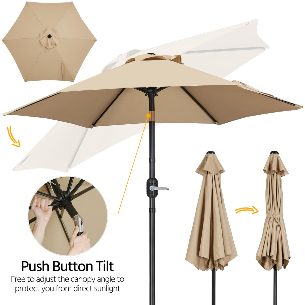 Yaheetech Outdoor Patio Umbrella, 7.5ft Table Market Umbrella with Push Button Tilt and Crank & Sturdy Ribs UV Protection for Garden, Deck, Backyard, Pool, Tan Yaheetech