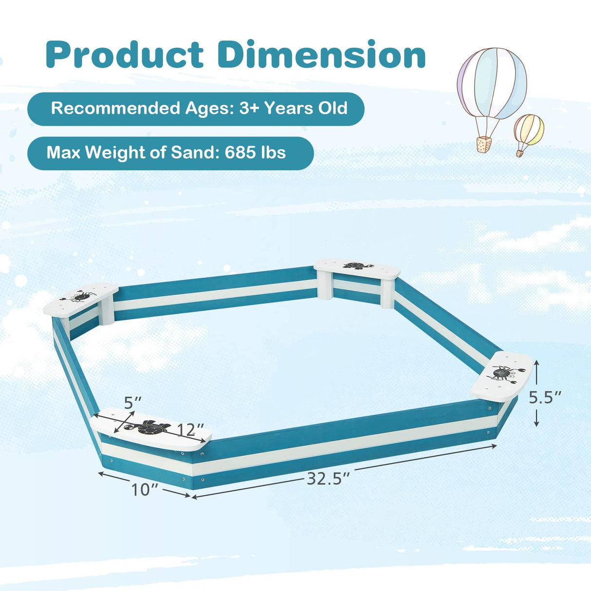 HONEY JOY Kids Sandbox, Cedar Bottomless Sand Pit for Backyard Deck Patio Lawn, 4 Corner Seats with Pattern, Square Wood Sand Boxes for Kids Outdoor, Gift for Boys Girls 3+, Navy Blue HONEY JOY