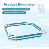 HONEY JOY Kids Sandbox, Cedar Bottomless Sand Pit for Backyard Deck Patio Lawn, 4 Corner Seats with Pattern, Square Wood Sand Boxes for Kids Outdoor, Gift for Boys Girls 3+, Navy Blue HONEY JOY