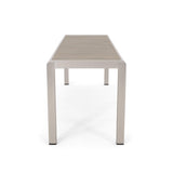 Great Deal Furniture Odelia Outdoor Modern Aluminum Dining Bench with Faux Wood Seat, Natural and Silver GDFStudio
