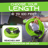 GEARit 30-Amp Extension Cord for RV and Auto, 125-Volt, 3-Prong, 10/3 STW 10AWG Gauge 3 Wire, NEMA TT-30P to TT-30R, Outdoor, Waterproof, Outdoor Camper Power Cord, 75 feet (22.9 Meters), Green GearIT