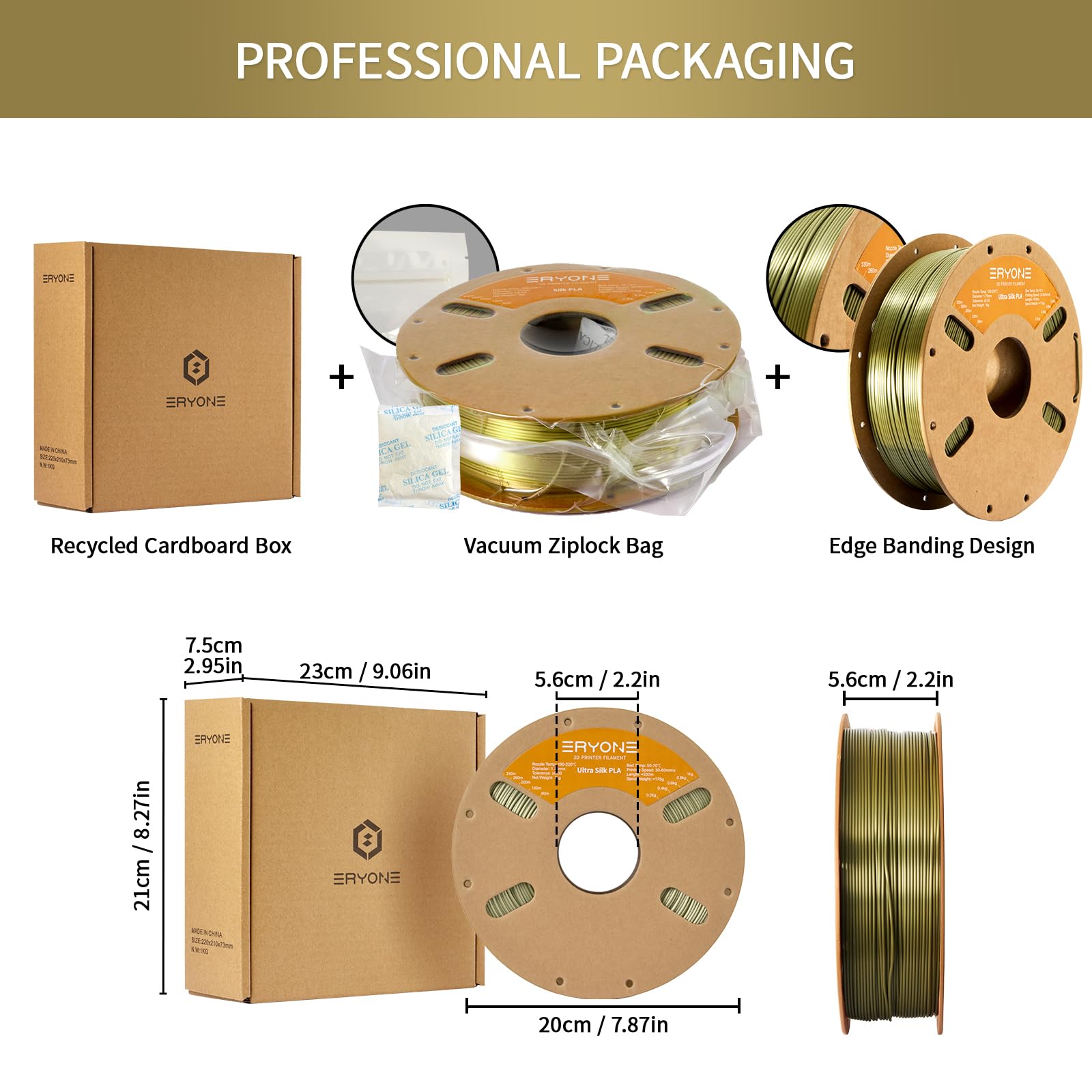 ERYONE Ultra Silk PLA Filament for 3D Printer, 1.75mm +/- 0.03mm, 1kg (2.2LBS)/Spool, Ultra Silk Bronze - WoodArtSupply