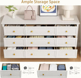 LYNSOM 59" White Dresser for Bedroom, 9 Drawer Wood Dresser with Gold Handles, Wide Large Dressers & Chests of Storage Drawers for Hallyway, Entryway LYNSOM