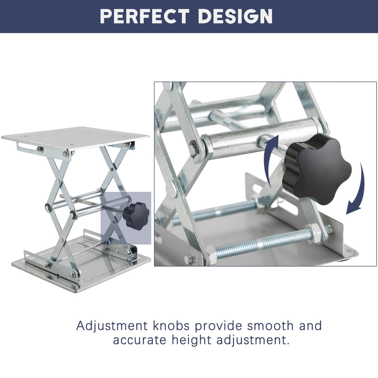 FLKQC Lift Table Lab Stand Lifter, Scissor Lifting Jack Platform 8"X 8", Stainless Steel Laboratory Support Jack Platform with Black Hand Wheel, Expandable 85mm to 280mm FLKQC