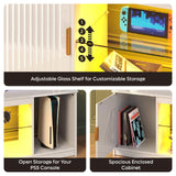 Bestier LED TV Stand for 55/60/65 Inch TV, Gaming Entertainment Center with Cabinet for PS5, Xbox, Fluted TV Console with Adjustable Glass Shelves for Living Room, Bedroom 57 Inch,Bright White Bestier