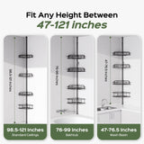 HAMITOR Shower Caddy Tension Pole: 4-Tier Rustproof Bathroom Corner Shelf Organizer for Renters - No Drill Large Shampoo Storage Rack - Adjustable 47-121 Inch - Space Saving Bathtub Accessory - Black HAMITOR
