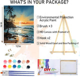 MIRCVSH Beach Paint by Number Kit, Framed Landscape for Adults, 12x16 Inch on Canvas with Wooden Easel MIRCVSH