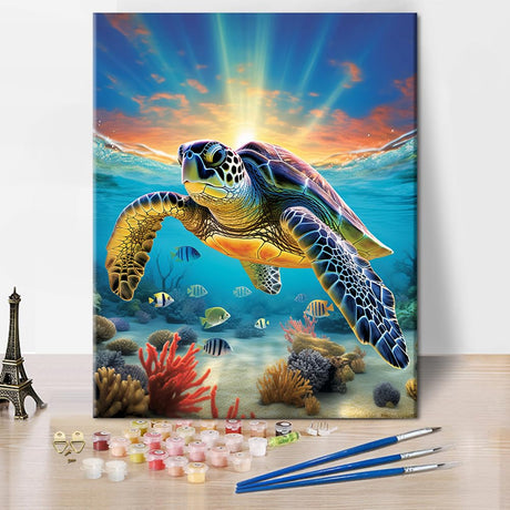Adult Paint by Number Kits Sea Turtle, DIY Ocean Paint by Numbers Kit for Adults Beginners, Fish Acrylic Painting on Canvas for Gift Home Wall Decor 16"x20"(Frameless) TUMOVO