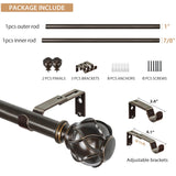 KAMANINA 1 Inch Curtain Rod Telescoping Single Drapery Rod 36 to 72 Inches (3-6 Feet), Antique Bronze Curtain Rods for Windows 24 to 68 Inches, Netted Texture Finials KAMANINA