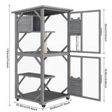 OFIKA Outdoor Catio Cat Enclosure with Waterproof Roof,Platforms,Upgraded Resting Box, 70.4’’cat Houses & Condos on Wheels for Outdoor Patio,Cat Window Box,Scratching Post（Grey） OFIKA