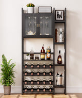 Cozivolife Wine Rack Freestanding Floor,Liquor Bottles Display Organizer with Doors Glass Holder,4 Tiers for Alcohol Accessories Storage and Side 4-Layer Shelves (Black) Cozivolife