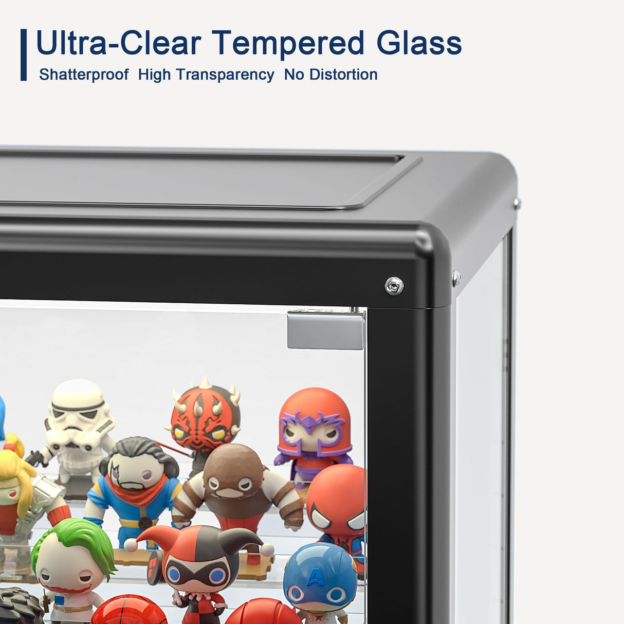 Ryoko Glass Display Cabinet with LED Light, Adjustable 3-Shelf Shelves, Curio Cabinets Metal Storage Display Case for Living Room Bedroom Office (Dark Grey) Ryoko