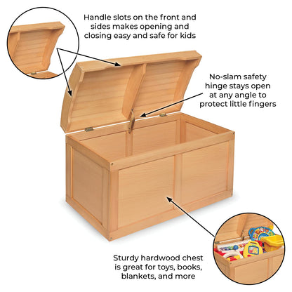 Badger Basket Kid's Hardwood Barrel Top Toy Box Storage Chest with Safety Hinge - Natural