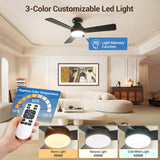 Dgguo Ceiling Fans with Lights, 42 Inch Low Profile Ceiling Fan with Light and Remote Control, Reversible, LED Dimmable for Bedroom Living Room Indoor/Outdoor Patio Use Dgguo