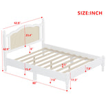 MaiDeHaoo Rattan Bed Frame Queen with Natural Rattan Headboard Wood Boho Bed Frame Queen with 12 Wooden Slats Support Noise Free - White MaiDeHaoo