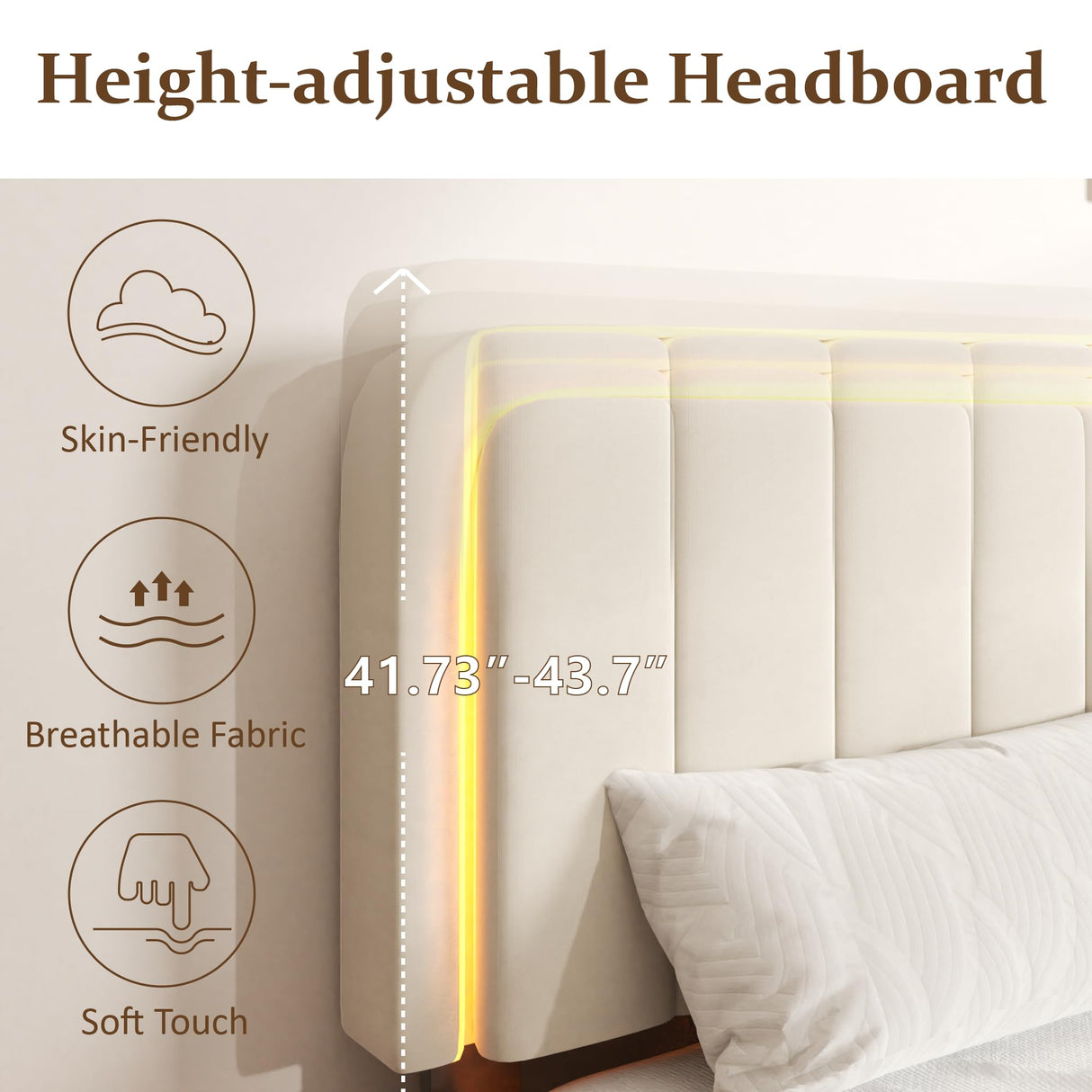 CXVX Adjustable Velvet Platform Full Size Bed with LED Lights, Charging Station & Wooden Slats, Upholstered Bed Frame with Headboard, Noise-Free Mattress Foundation, No Box Spring Required CXVX