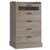 HOSTACK Modern 5 Drawer Dresser, Tall Dresser Chest of Drawers with Metal Handles, Wood Dressers Storage Cabinet with Anti-Drop Fence & Fluted Glass for Living Room, Entryway, Ash Gray HOSTACK