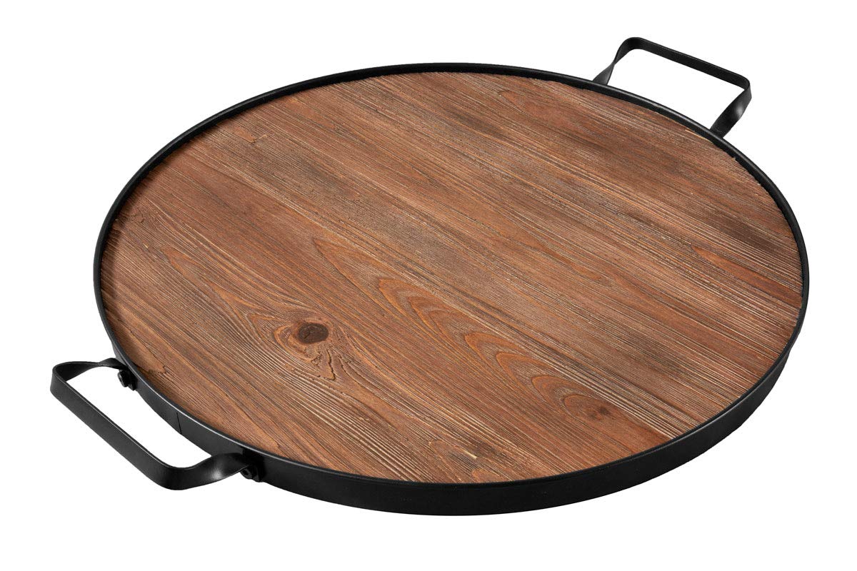 Thirteen Chefs Wine Barrel Inspired Serving Tray and Charcuterie Board with Handles, 20" Round Wood Platter, Farmhouse Style - WoodArtSupply