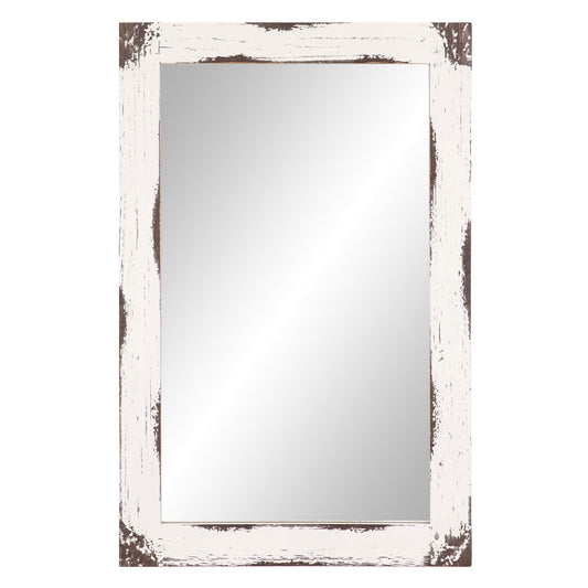 Patton Wall Decor 24x36 Distressed White Reclaimed Wood Wall Mirror - WoodArtSupply