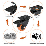 2" Caster Wheels Load 600 Lbs, Orange Polyurethane Castors, Top Plate Swivel Wheels, Casters Set of 4, Locking Casters for Furniture and Workbench, Heavy Duty Casters, 4 Pack Casters with Brake Mofeetools