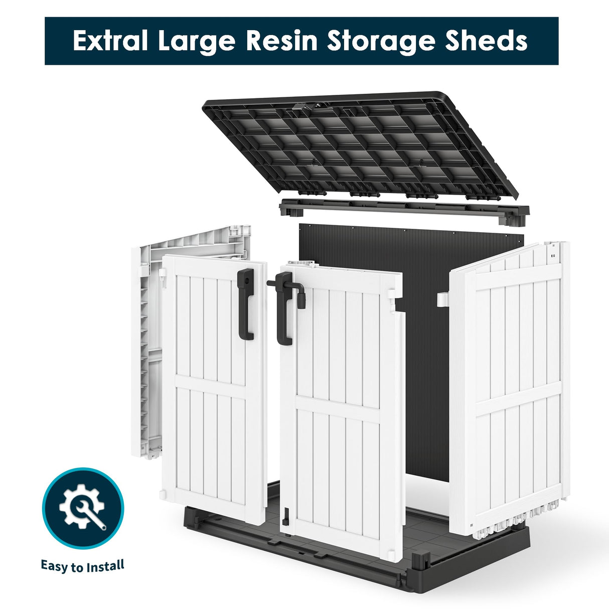 LHBGO Horizontal Storage Shed, Outdoor Resin Storage Shed 36 Cu. Ft. Garden Extra Large Capacity Weather Resistant Storage Box, Lockabl Waterproof Shed for Garbage Cans, Garden Tools, Light Gray LHBGO