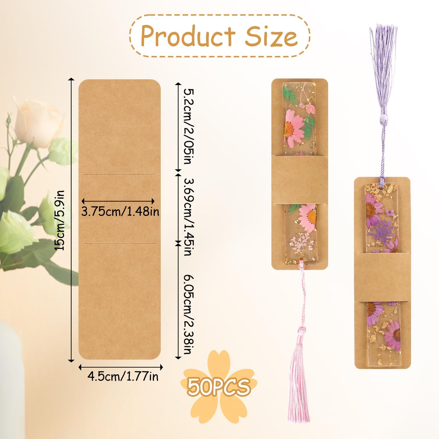 50 Pack Resin Bookmark Holder, 5.9 x 1.8 Inches Kraft Bookmark Sleeves Acrylic Bookmark Packaging Case Sublimation Bookmark Blank Sleeves for Display Wrapping Packaging Supplies Party Favor Gift