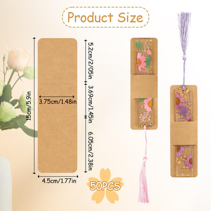 50 Pack Resin Bookmark Holder, 5.9 x 1.8 Inches Kraft Bookmark Sleeves Acrylic Bookmark Packaging Case Sublimation Bookmark Blank Sleeves for Display Wrapping Packaging Supplies Party Favor Gift