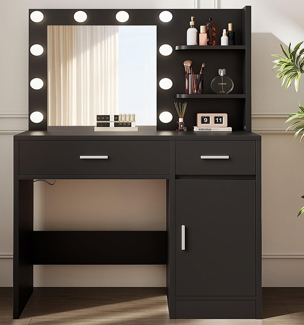 LIVELYGLOW Vanity with Lights, Makeup Vanity with Mirror, 3 Lighting Modes, for Bedroom, Black LIVELYGLOW