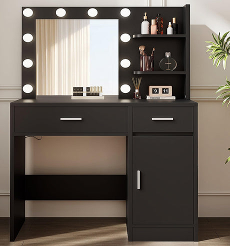 LIVELYGLOW Vanity with Lights, Makeup Vanity with Mirror, 3 Lighting Modes, for Bedroom, Black LIVELYGLOW