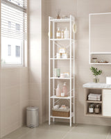 Hzuaneri Bookshelf, Book Shelf, Industrial Bookcase with 2 Hooks, Coner Shelf Storage Organizer for Home Office, Living Room, Bedroom, Kitchen, 6-Tier White BC10713W Hzuaneri