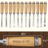 Falling in Art 12Pcs Wooden Carving Chisel Set, Woodworking Tools Set with a Leather Pouch, Full Size Knife Gouge Kit for Carving Projects, Ideal for Beginners and Professionals Falling in Art