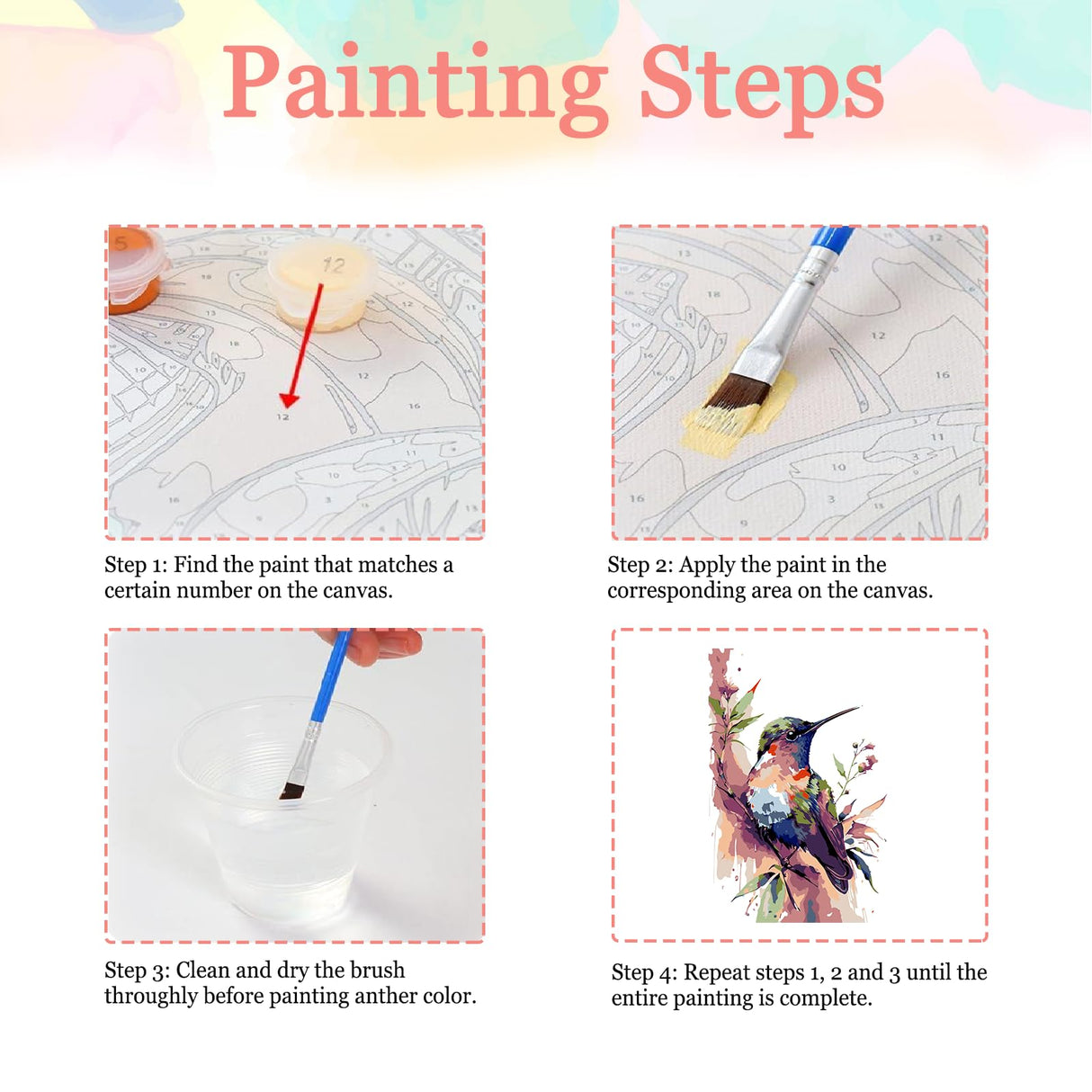 Auremi Hummingbird Paint by Number Kits for Adults,Animal Paint by Number on Canvas with Frame DIY Painting with Number Acrylic Oil Paint Kits for Home Decor 8x12 Inch Auremi