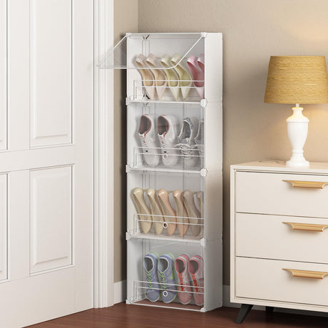 MAGINELS 4-Tier Slim Shoe Rack Organizer and Tall Storage for Closet,Hidden Thin Shoes Cabinet for Small Spaces,Narrow Shelves for Wall Behind Door,Entryway,White MAGINELS