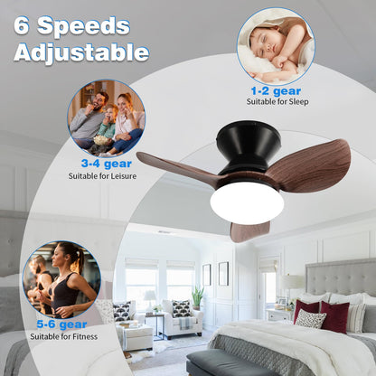 Spxtioplp Low Profile Ceiling Fans with Light and Remote(Beeps Can Be Disabled),20" Small Flush Mount Ceiling Fan with Lights,Dimmable,6 Wind Speeds,Reversible Airflow,Black+Wood - WoodArtSupply