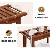 Teak Shower Bench, 24 Inch Teak Shower Stool 300lbs Wood Shower Chair Seat with Storage Shelf Towel Rack for Bathroom Indoor and Outdoor Use Homman