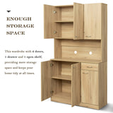 SoarFlash 71” Kitchen Pantry Buffet Freestanding Hutch Storage Cabinet Wood Sideboard Cupboard with 6 Doors,1 Drawer for Home, Dining Room,Brown SoarFlash