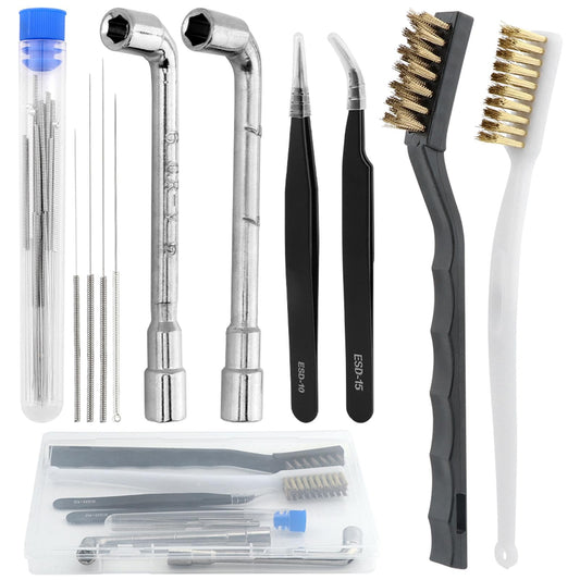 27Pcs 3D Printer Nozzle Cleaning Kit, 3D Printer Tools, 2 Wire Brush, 2 L Shaped Wrench, 2 Tweezers,20 Cleaning Needle,1 Storage Box, 3D Printer Kit - WoodArtSupply