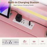 Twin LED Velvet Bed Frame with 2 Storage Drawers&Hidden Headboard, Upholstered Platform Bed with Charging Station&Button Tufted Design, Wooden Slats Support, Box Spring Optional, Easy Assembly, Pink Jocoevol