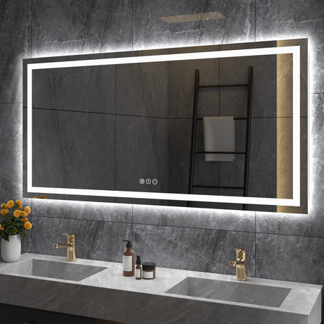 Amorho LED Bathroom Mirror 60"x 30" with Front Light and Backlight, Large Vanity Mirrors for Wall, Anti-Fog, ShatterProof, Memory, 3 Colors, ETL Listed Amorho