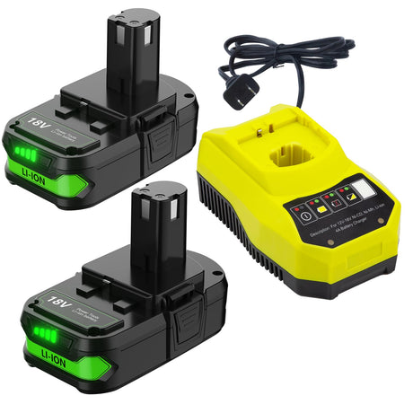 2Pack 3.5Ah P107 Battery and Charger Set for Ryobi 18V Battery, Compatible with Ryobi 18V ONE + P108 P107 P104 P105 P102 P103 Tools Charger with 260051002 P117 P118 POWTREE