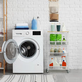 MOOACE Slim Storage Cart, 4 Tier Rolling Kitchen Shelving Unit on Wheels Mobile Narrow Cart with Wooden Tabletop for Bathroom, Laundry Narrow Places, 16.6''x 7.3''x 31.1''inch - White MOOACE