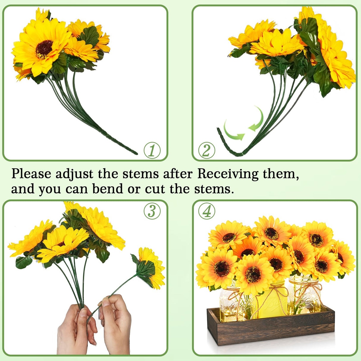 BLEUM CADE Centerpieces Table Decorations - 3Pcs Sunflowers Artificial Flowers in Mason Jars with Wood Tray, Dining Table Centerpiece Decor, Coffee Table Farmhouse Living Room Home Decorations BLEUM CADE