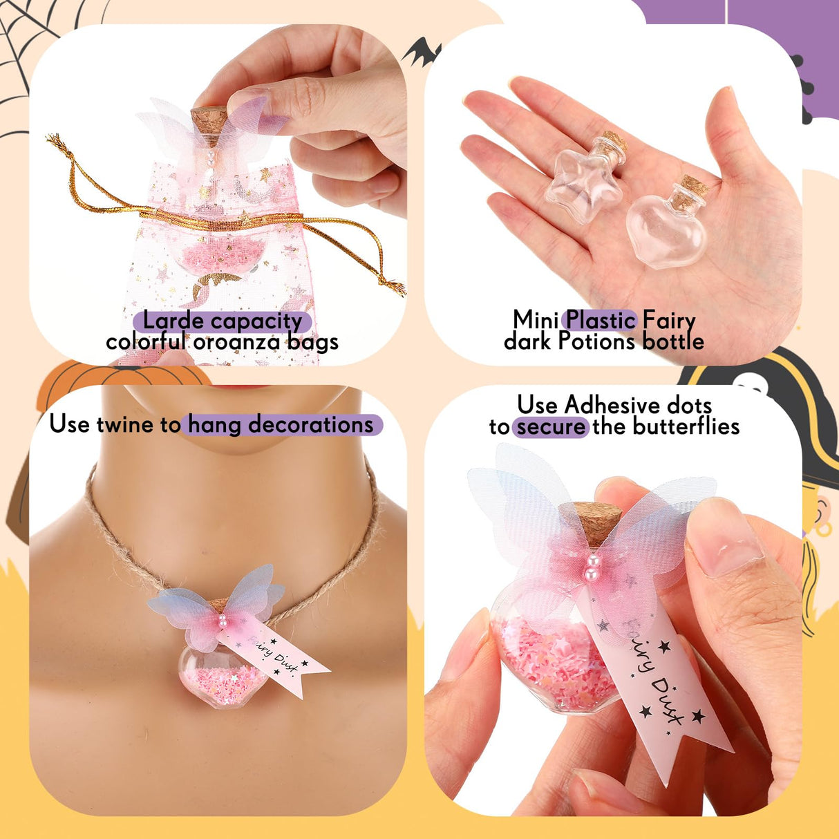 Jinei 174 Pieces Fairy Magic Potions Kit with 24 Magic Witch Potion Bottles Wing DIY Magic Fairy Potion Making Kit for Fairy Theme Decorations Jinei