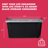 Life Story 6 Pack Heavy Duty Stackable Storage Bin, 55 Quart Home Organizer, Versatile Lightweight Locking Bins with Carrying Handles, Black/Gray Life Story