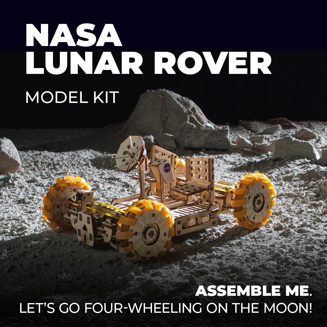 UGEARS NASA Lunar Rover Model Kit - 3D Wooden Mechanical Puzzles for Adults to Build - Space Gifts for Teen - NASA Official Space Model Kits UGEARS